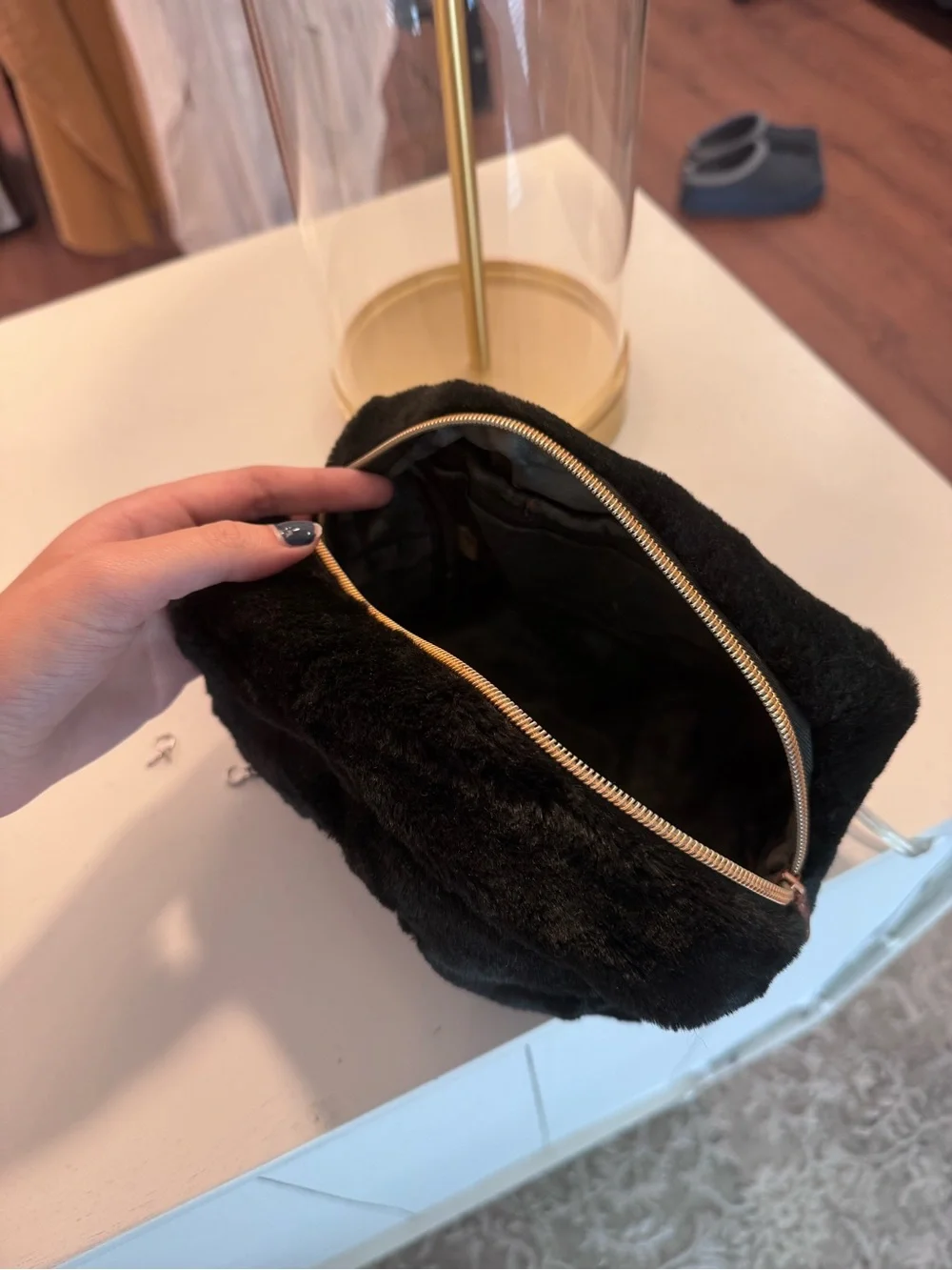 Paws Off Black Faux-Fur Cosmetic Bag